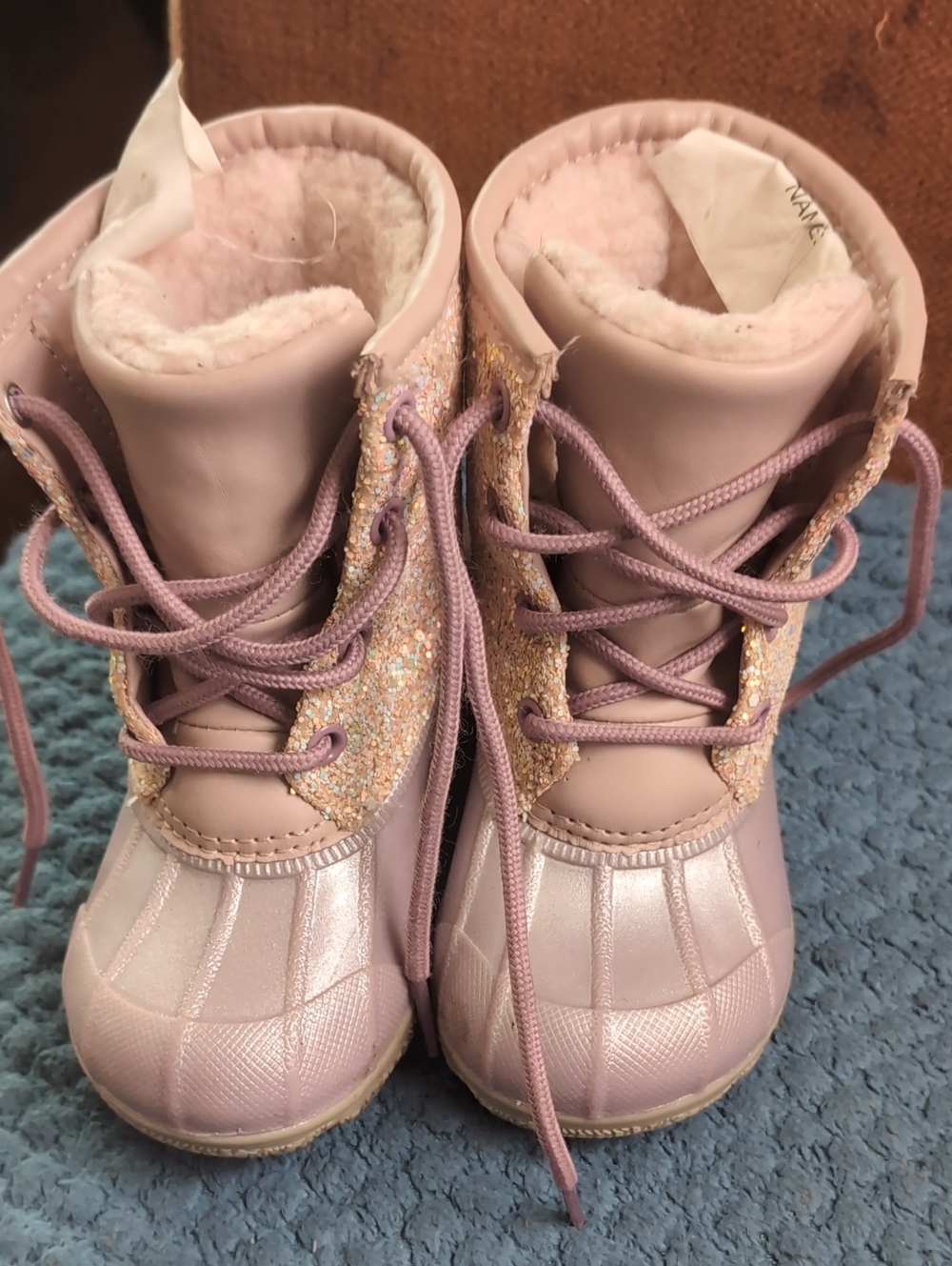 wonder nation Pink Glitter Lace-Up Girls Winter Boots